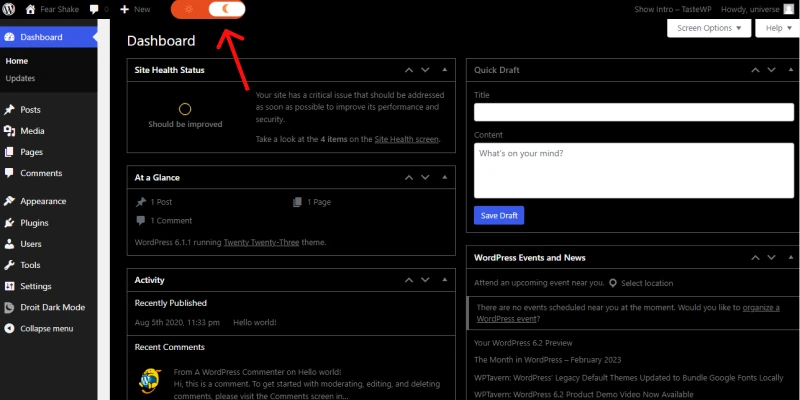 <strong>How to Add Dark Mode to Your WordPress Website for Free</strong> 8 an example of dark mod in WordPress admin area