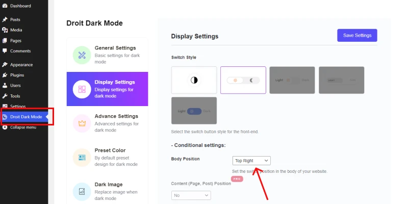 <strong>How to Add Dark Mode to Your WordPress Website for Free</strong> 2 customize dark mode option in WordPress website