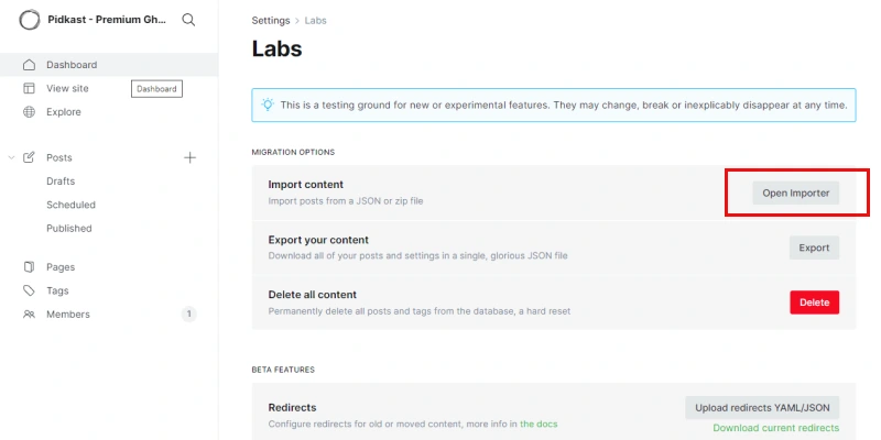 How to Migrate from WordPress to Ghost for Free 4 import wordprss file in ghost lab